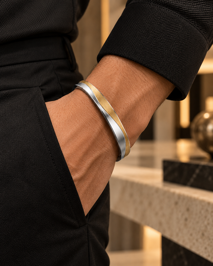 Premium Gold & Silver Wave Design Men's Kada