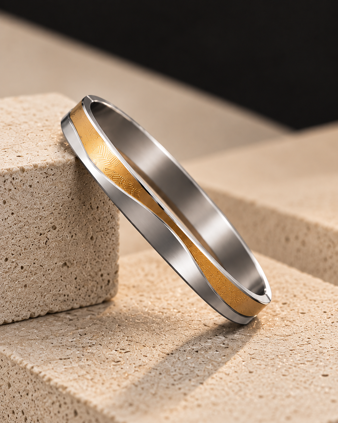 Premium Gold & Silver Wave Design Men's Kada