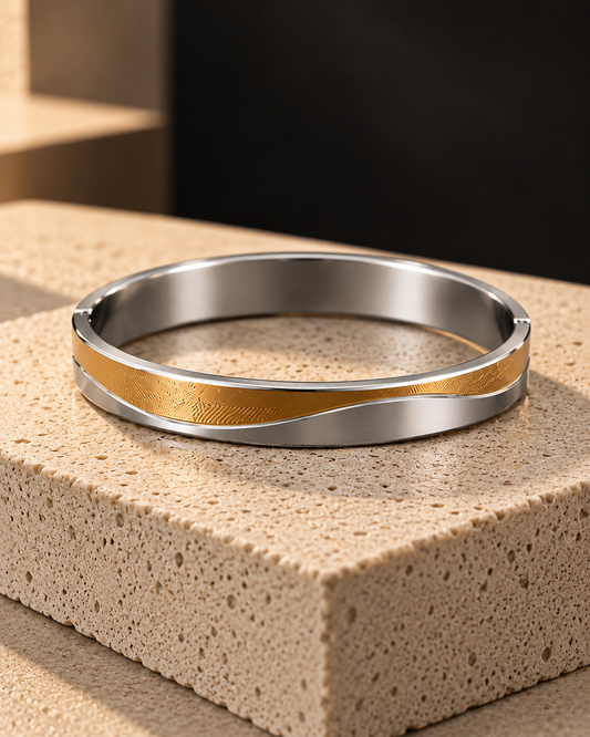 Premium Gold & Silver Wave Design Men's Kada
