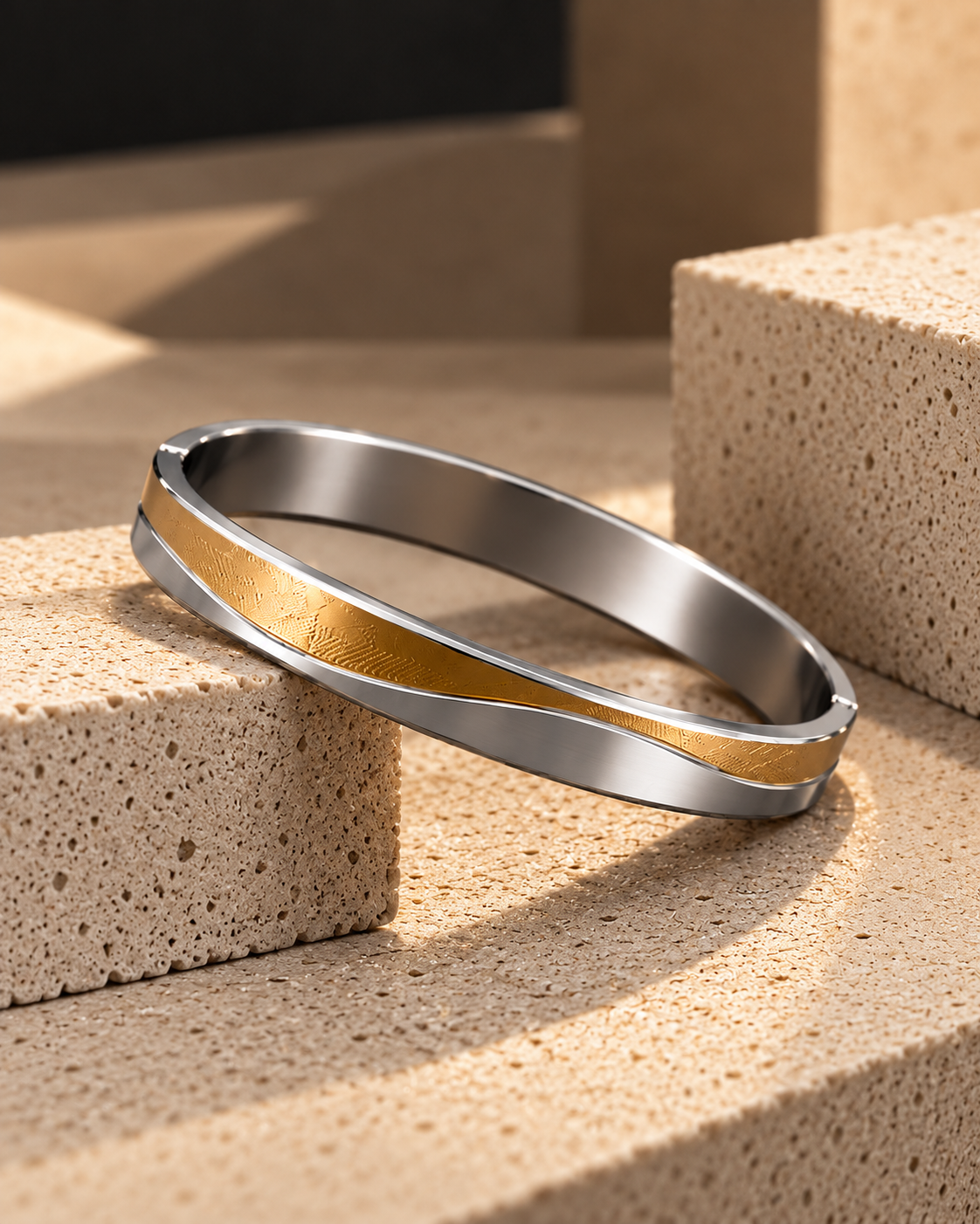Premium Gold & Silver Wave Design Men's Kada