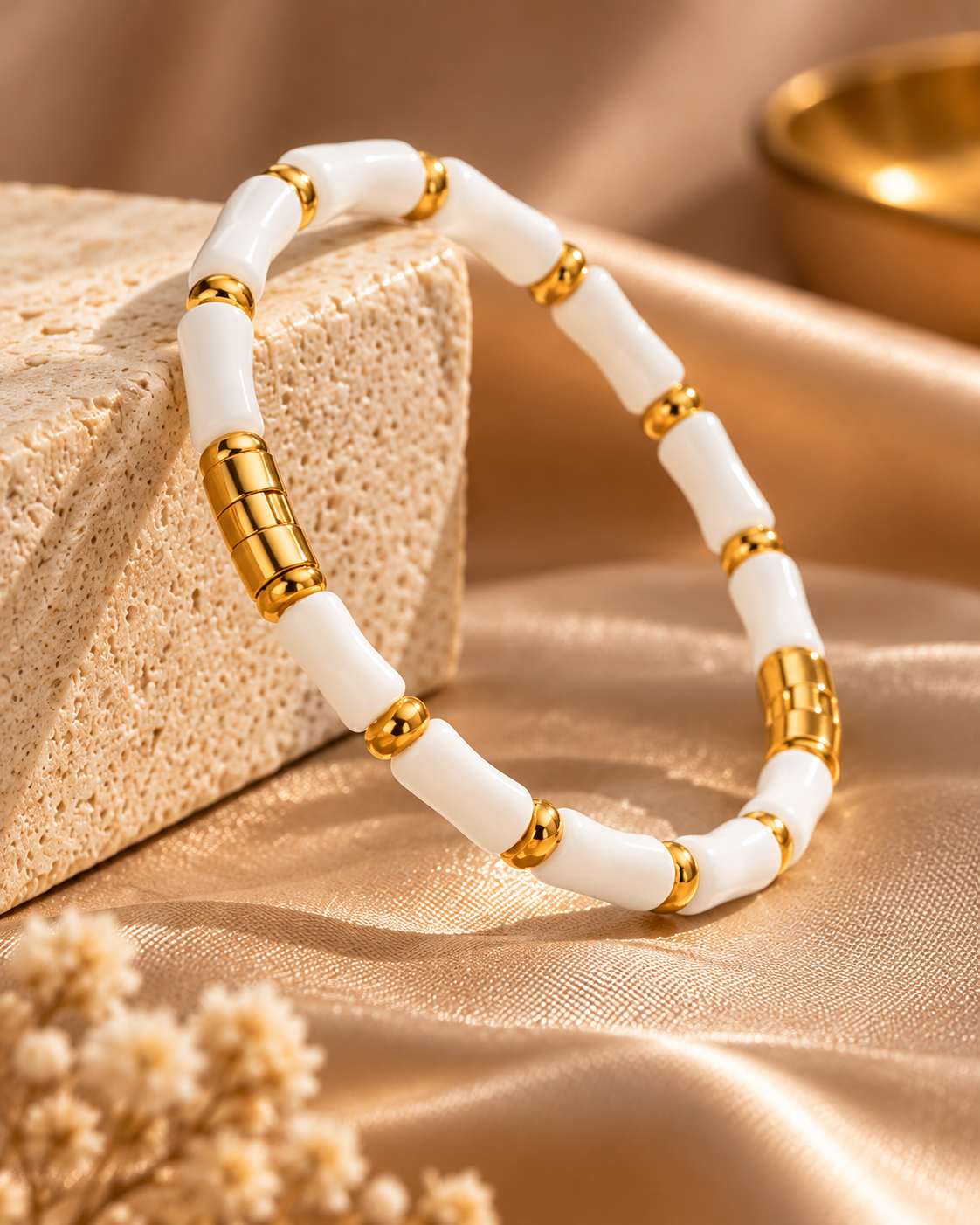 Ivory & Gold Beaded Bracelet