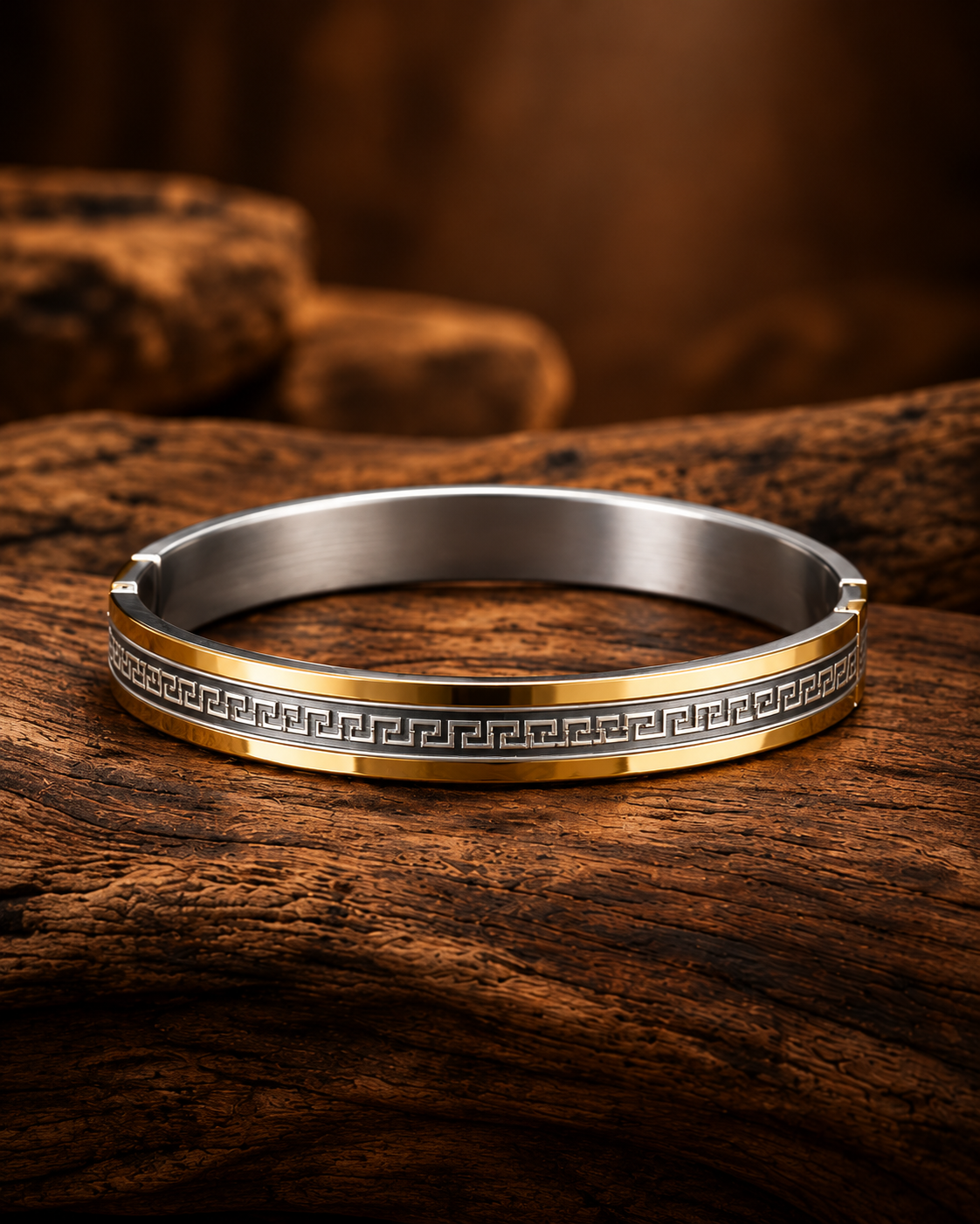 Premium Gold & Silver Greek Key Pattern Men's Kada