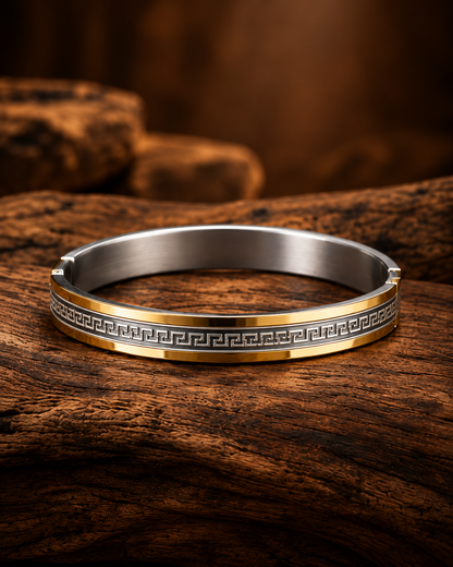 Premium Gold & Silver Greek Key Pattern Men's Kada