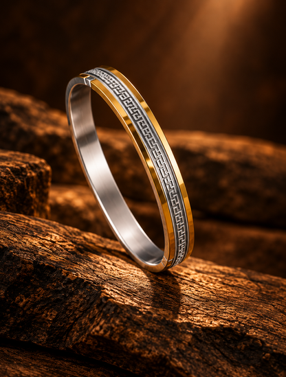 Premium Gold & Silver Greek Key Pattern Men's Kada