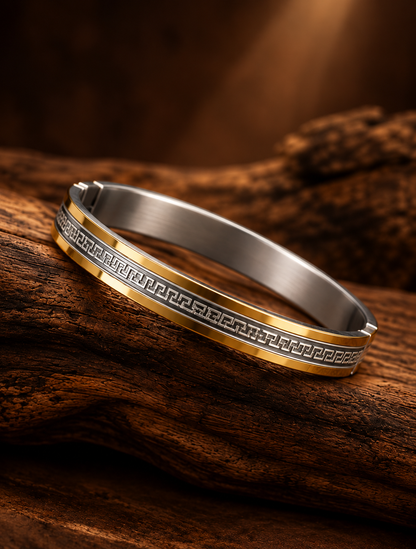 Premium Gold & Silver Greek Key Pattern Men's Kada